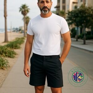 FootJoy Men's Performance Golf Chino Shorts –‎ W42, 10" Inseam, Black Activewear